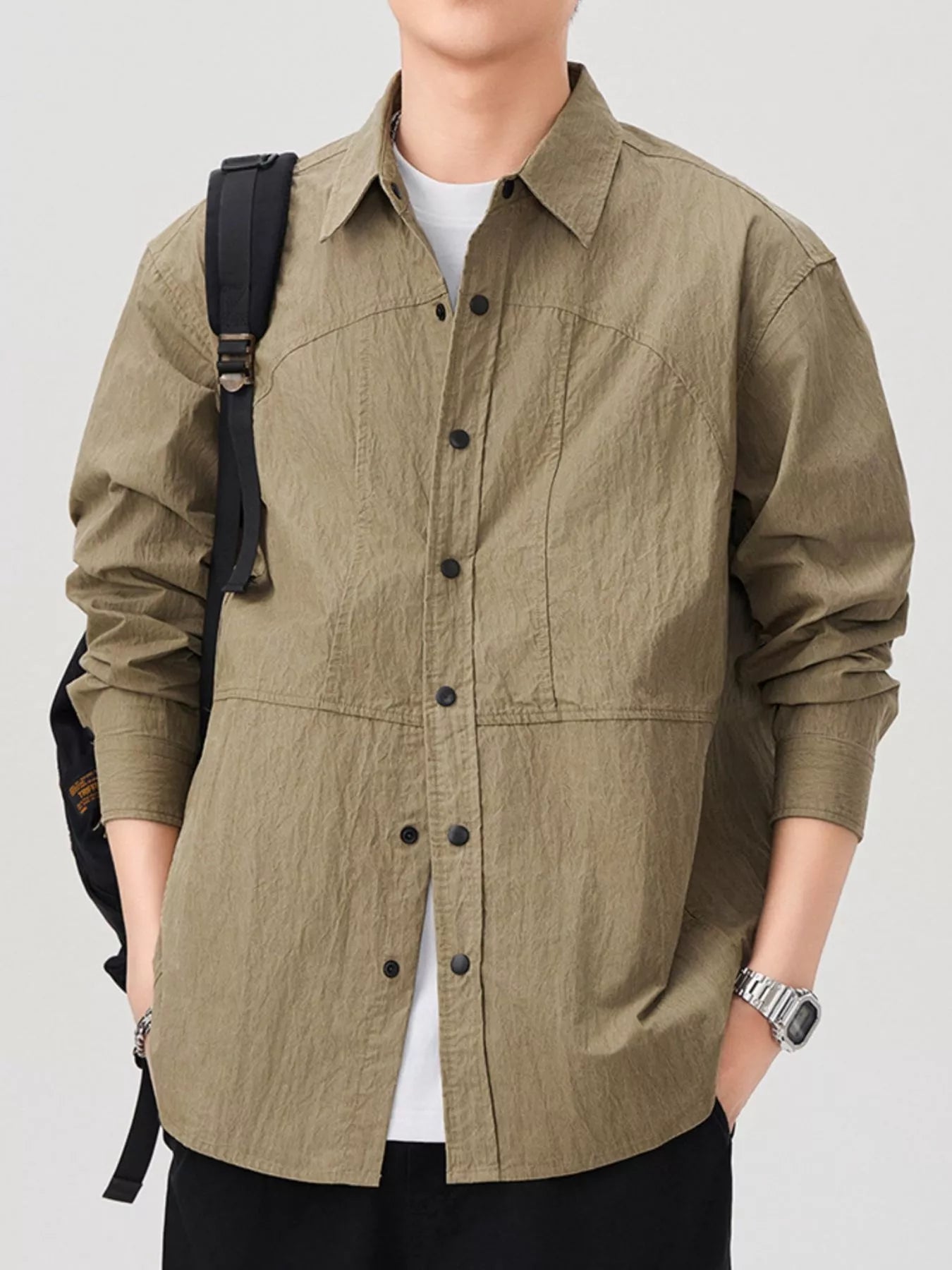 Men's Plus Size Button Up Long Sleeve Shirt - cas7m