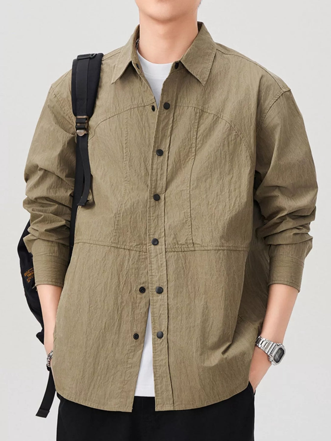 Men's Plus Size Button Up Long Sleeve Shirt - cas7m
