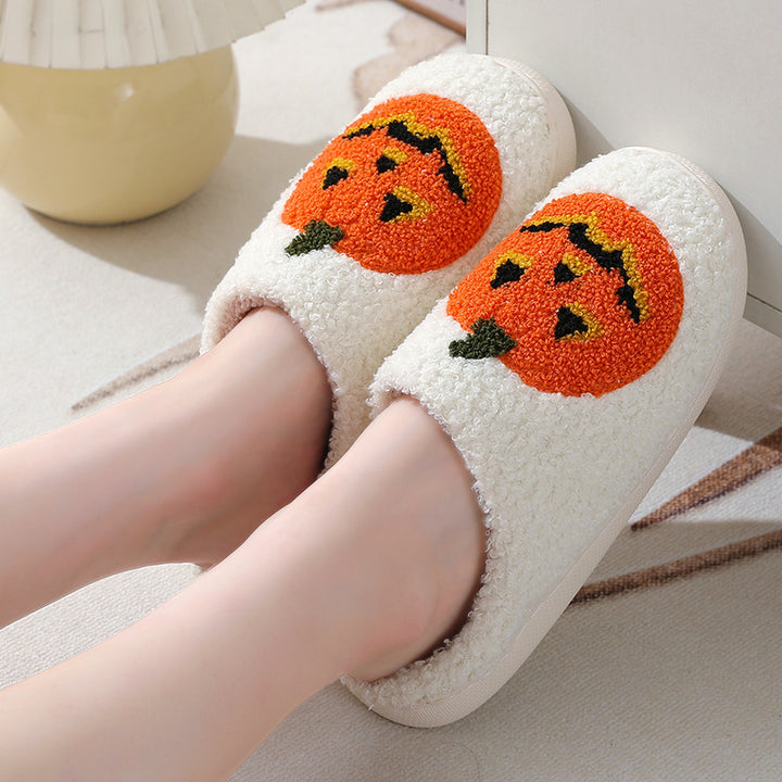 Halloween Pumpkin Cartoon Slippers Warm Winter Slippers Men And Women Couples Indoor House Shoes - cas7m