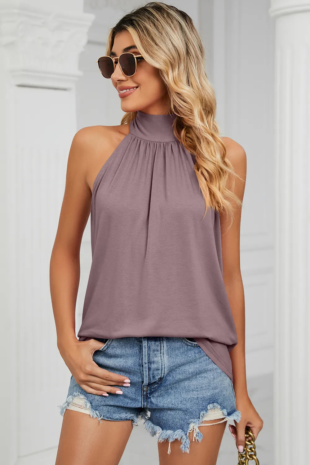 Tied Grecian Neck Tank - cas7m