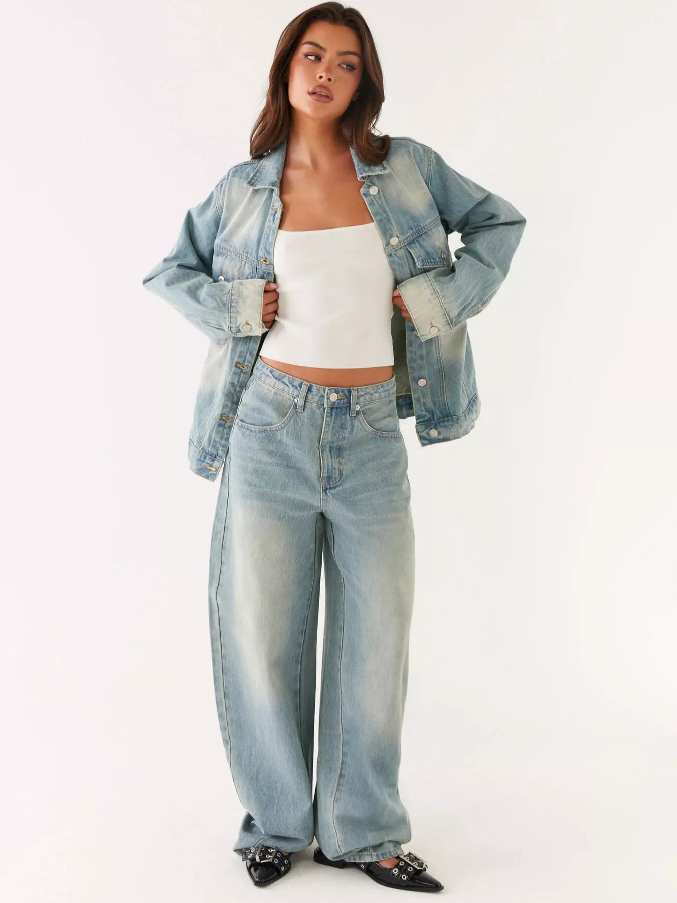 Button Up Denim Jacket and Jeans Set - cas7m