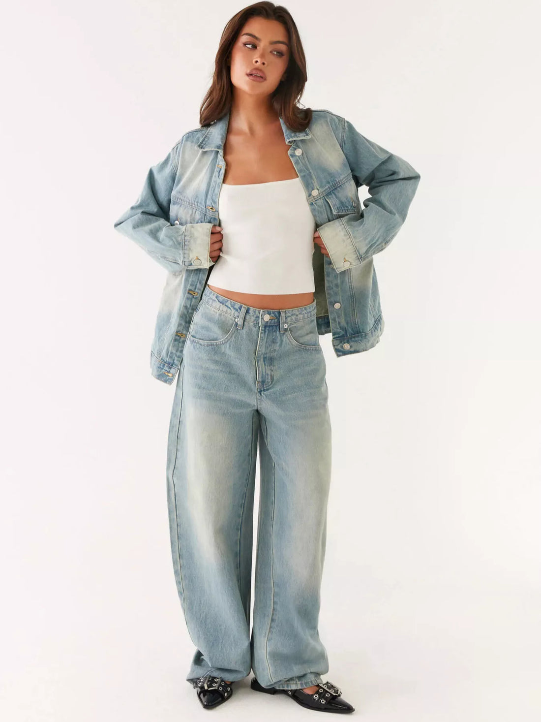 Button Up Denim Jacket and Jeans Set - cas7m