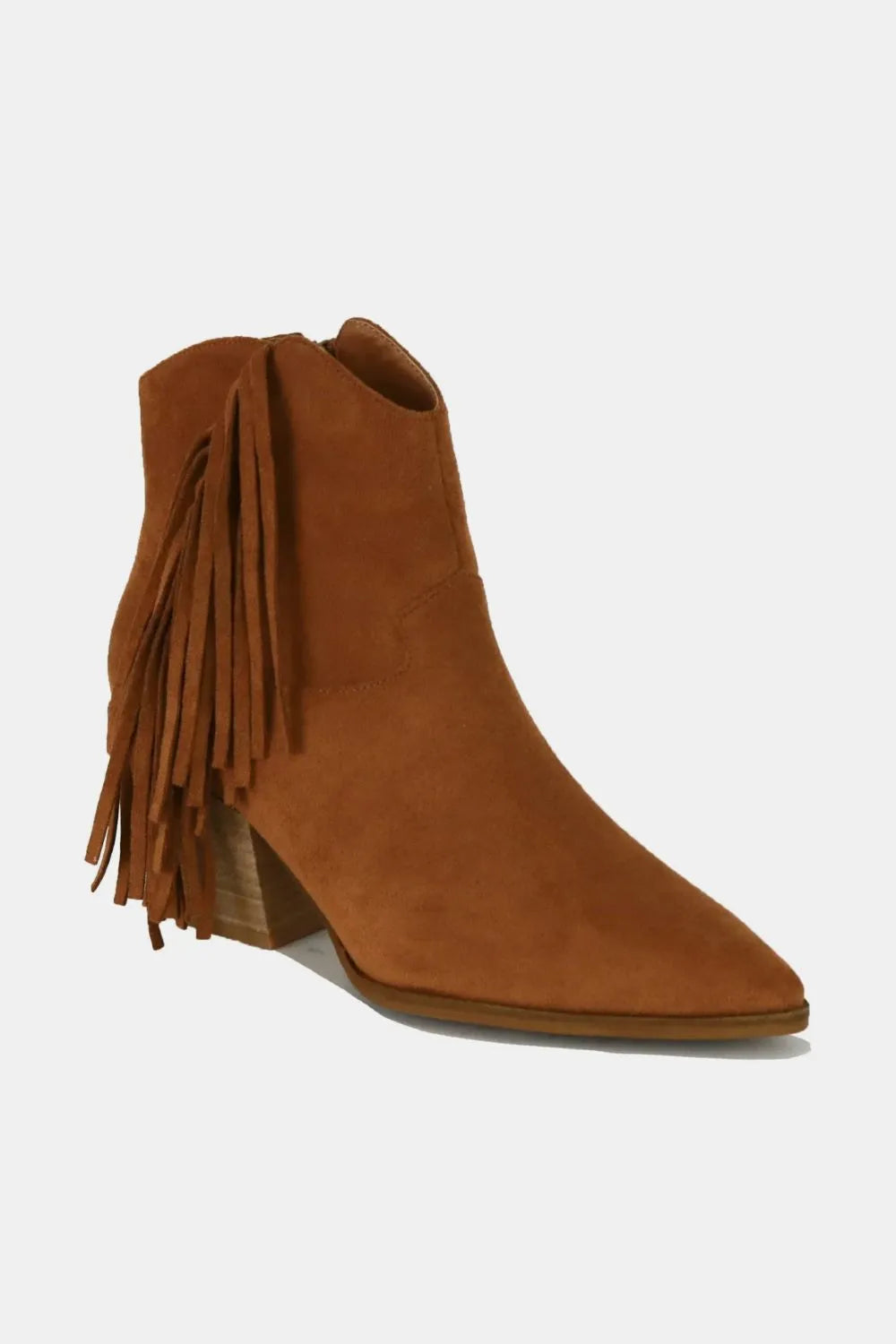 Beast Fashion Suede Fringe Point Toe Ankle Boots - cas7m