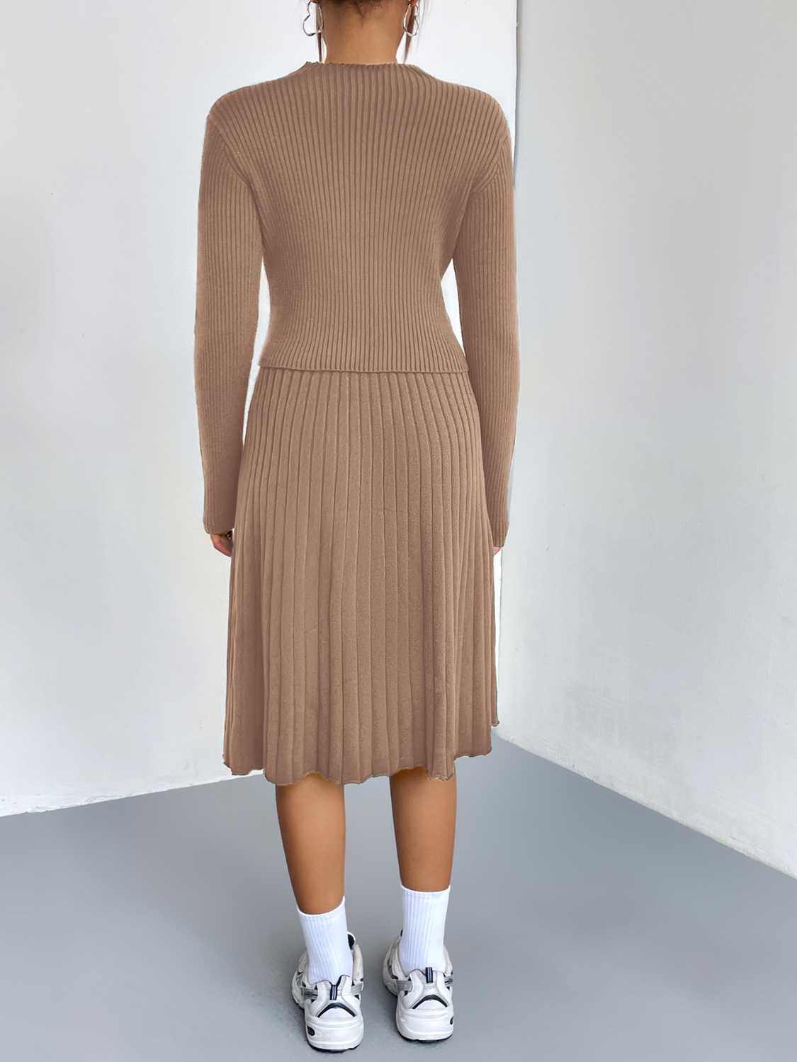 Rib-Knit Sweater and Skirt Set - cas7m