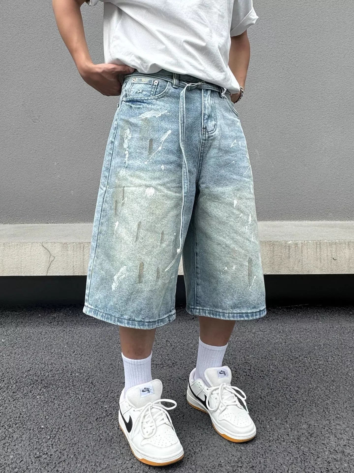 Men's Plus Size Wide-Leg Denim Shorts - cas7m