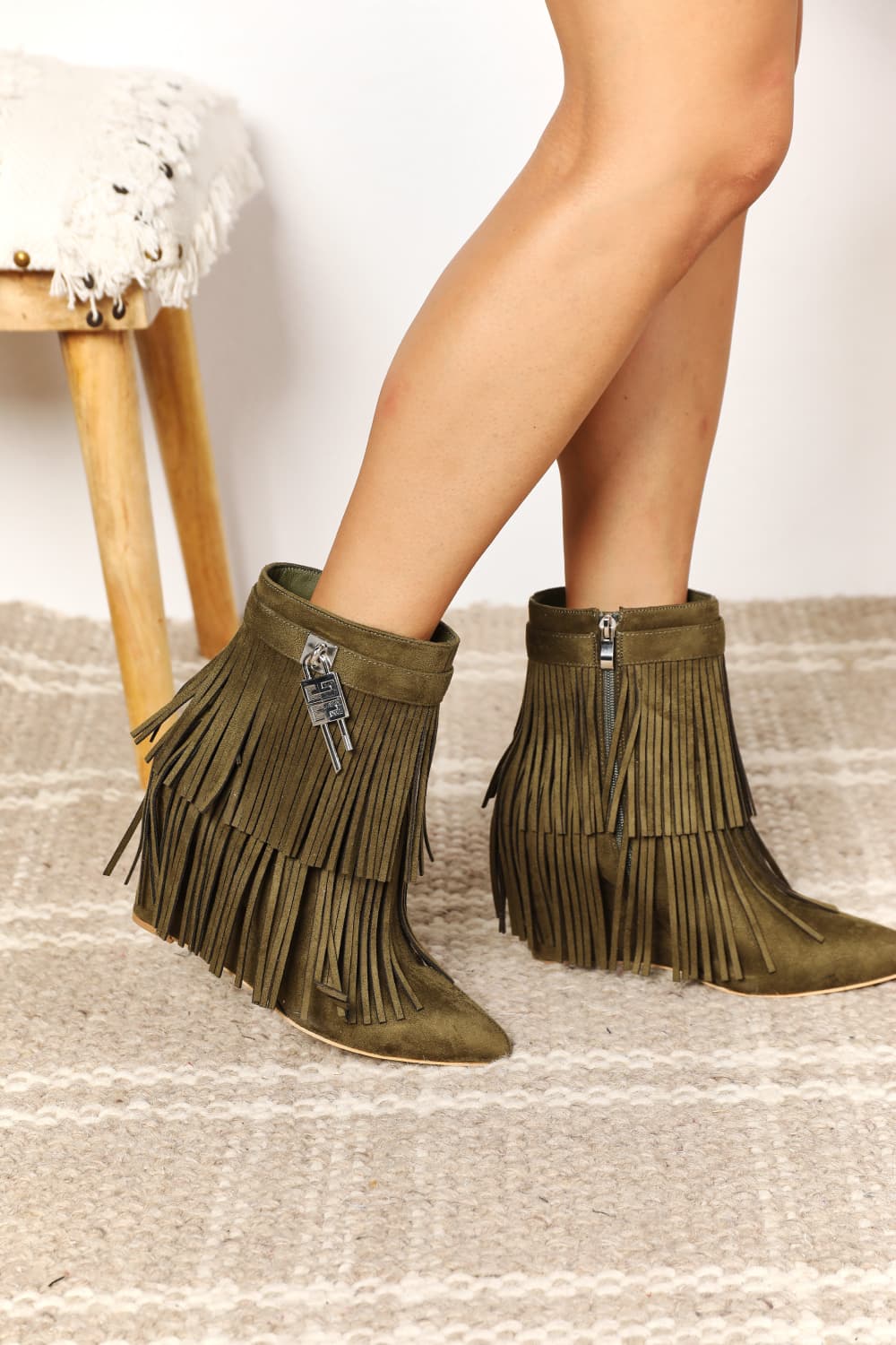 Legend Women's Tassel Wedge Heel Ankle Booties - cas7m