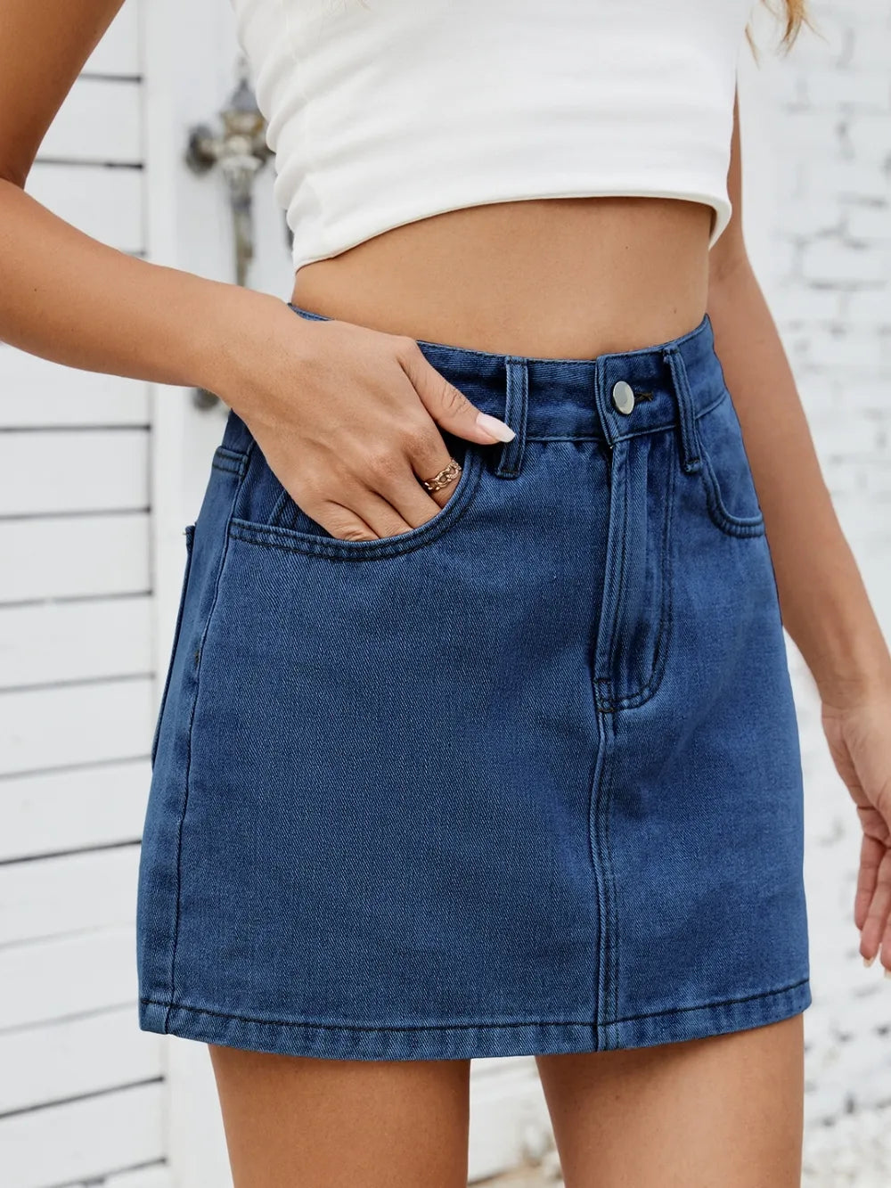Solid Mini Denim Skirt - cas7m
