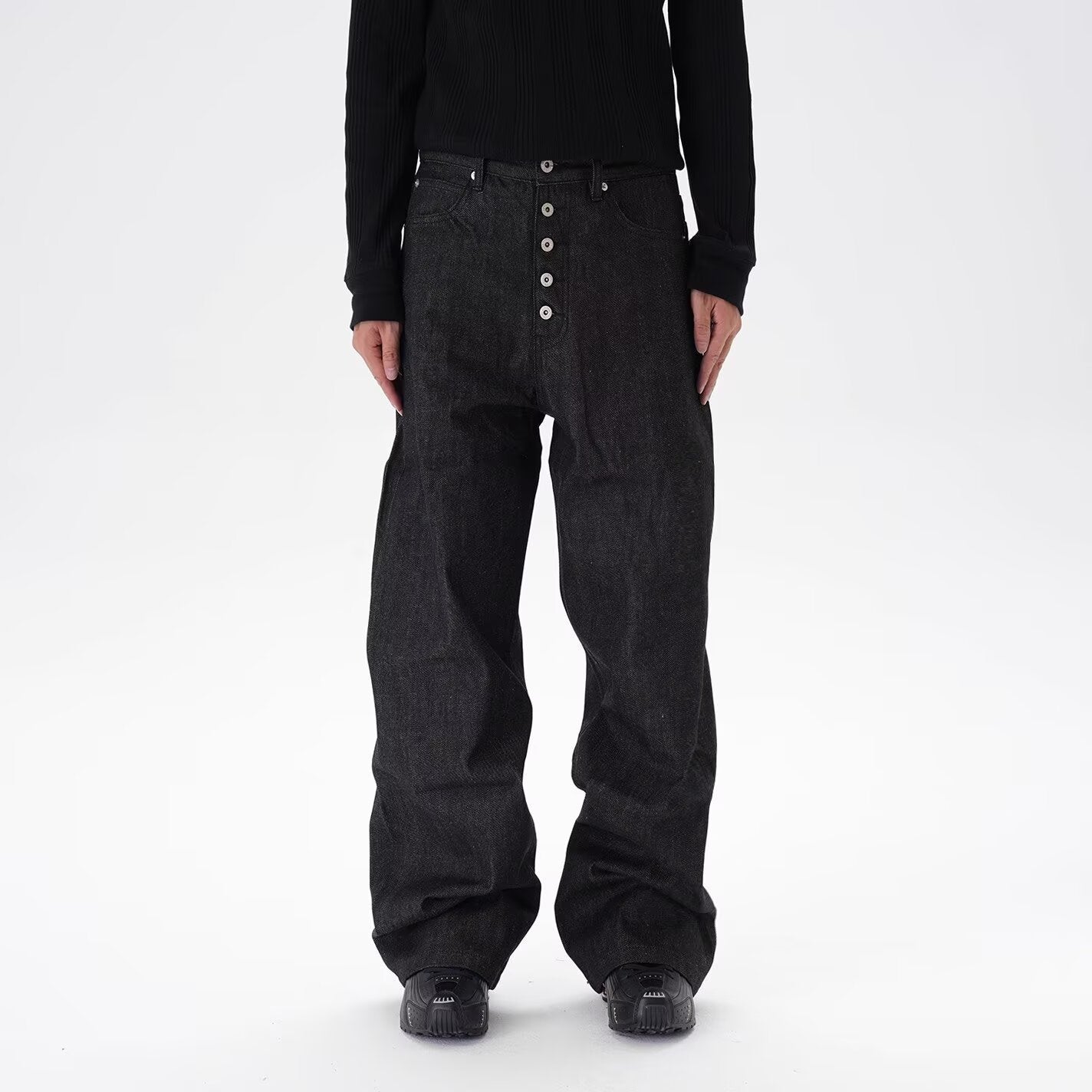 American Vintage Men's Curved Knife Jeans - Black Denim Trousers - cas7m