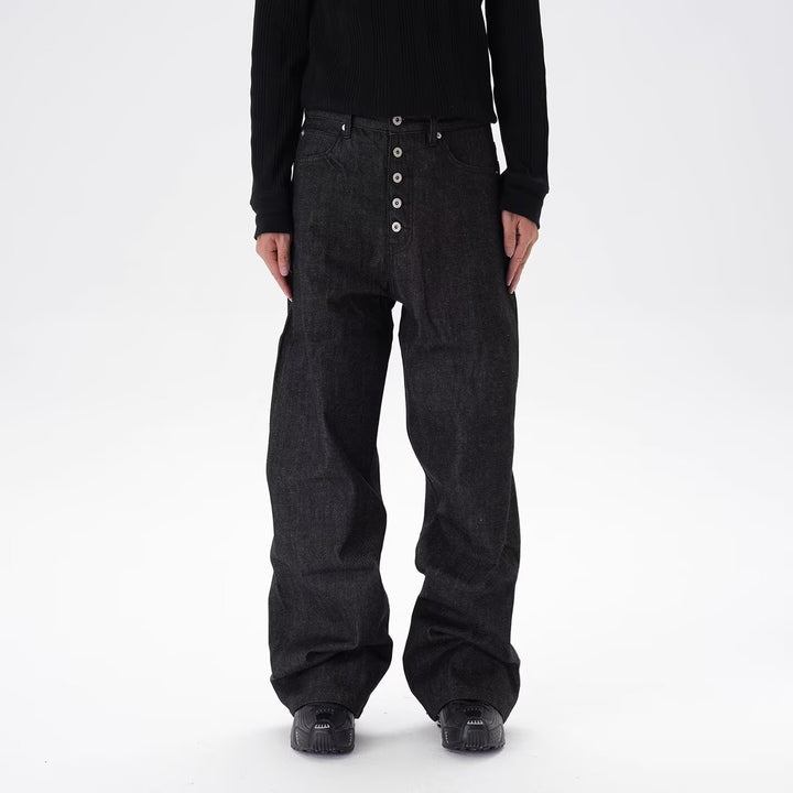 American Vintage Men's Curved Knife Jeans - Black Denim Trousers - cas7m