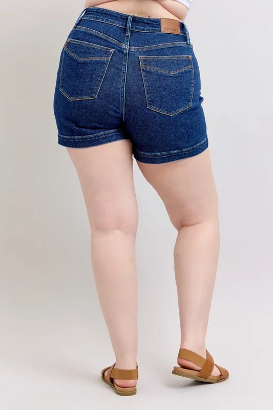 Judy Blue Full Size High Waist Tummy Control Denim Shorts Plus Size - cas7m