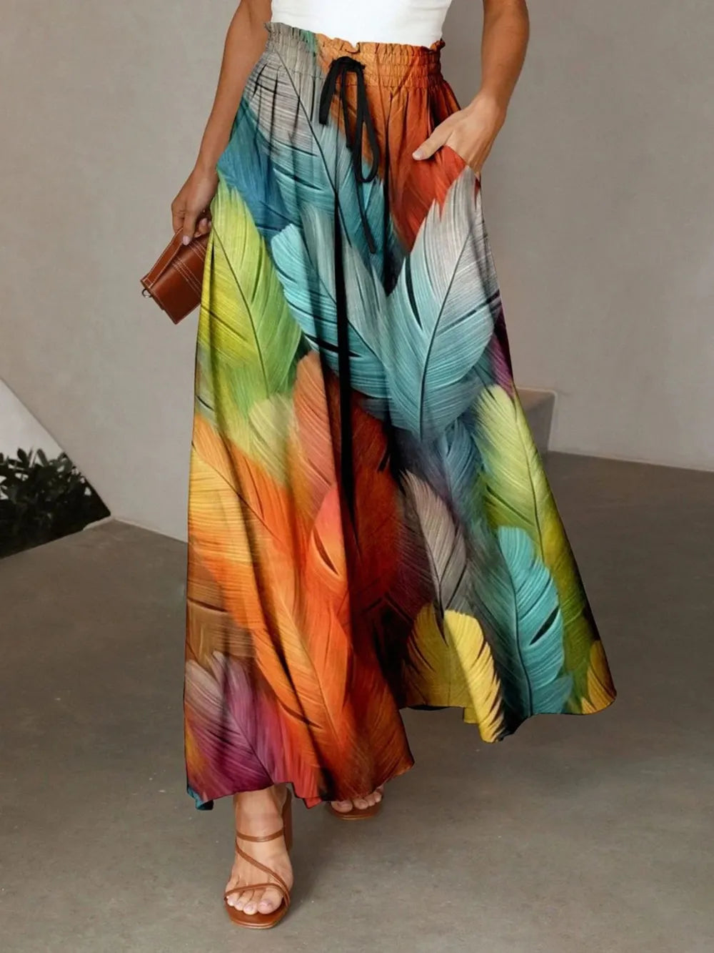 Printed Maxi Skirt with Pockets - cas7m