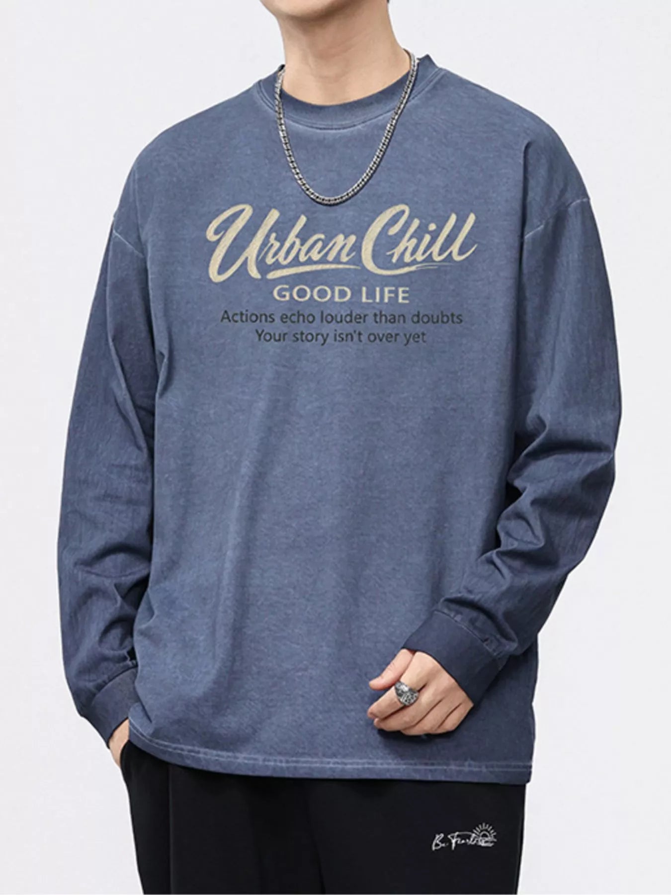 Men's Plus Size Letter Graphic Long Sleeve T-Shirt - cas7m