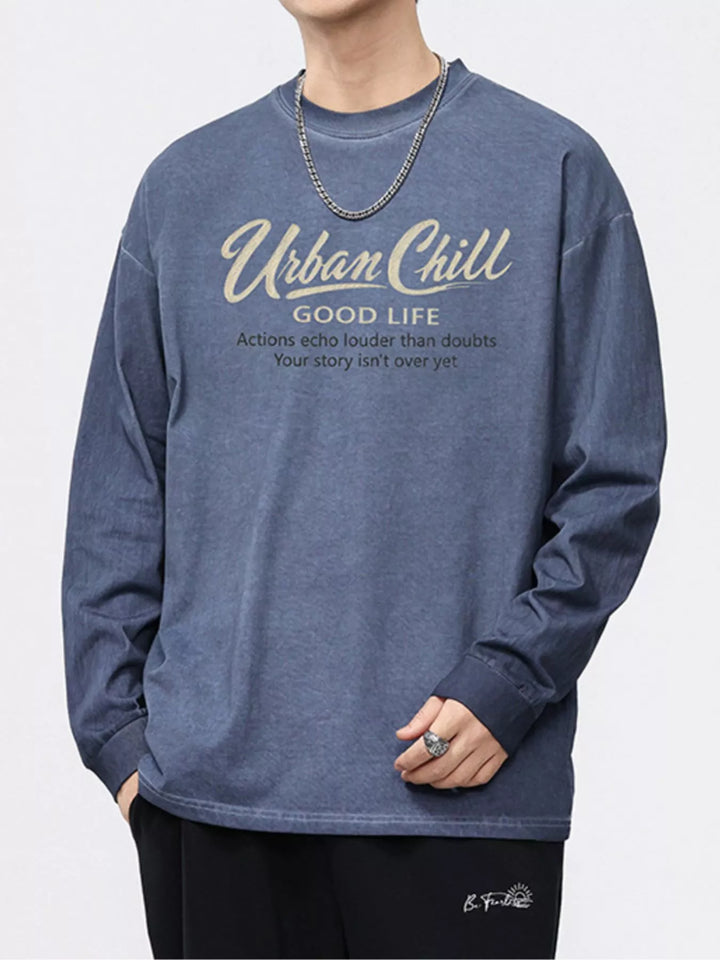 Men's Plus Size Letter Graphic Long Sleeve T-Shirt - cas7m