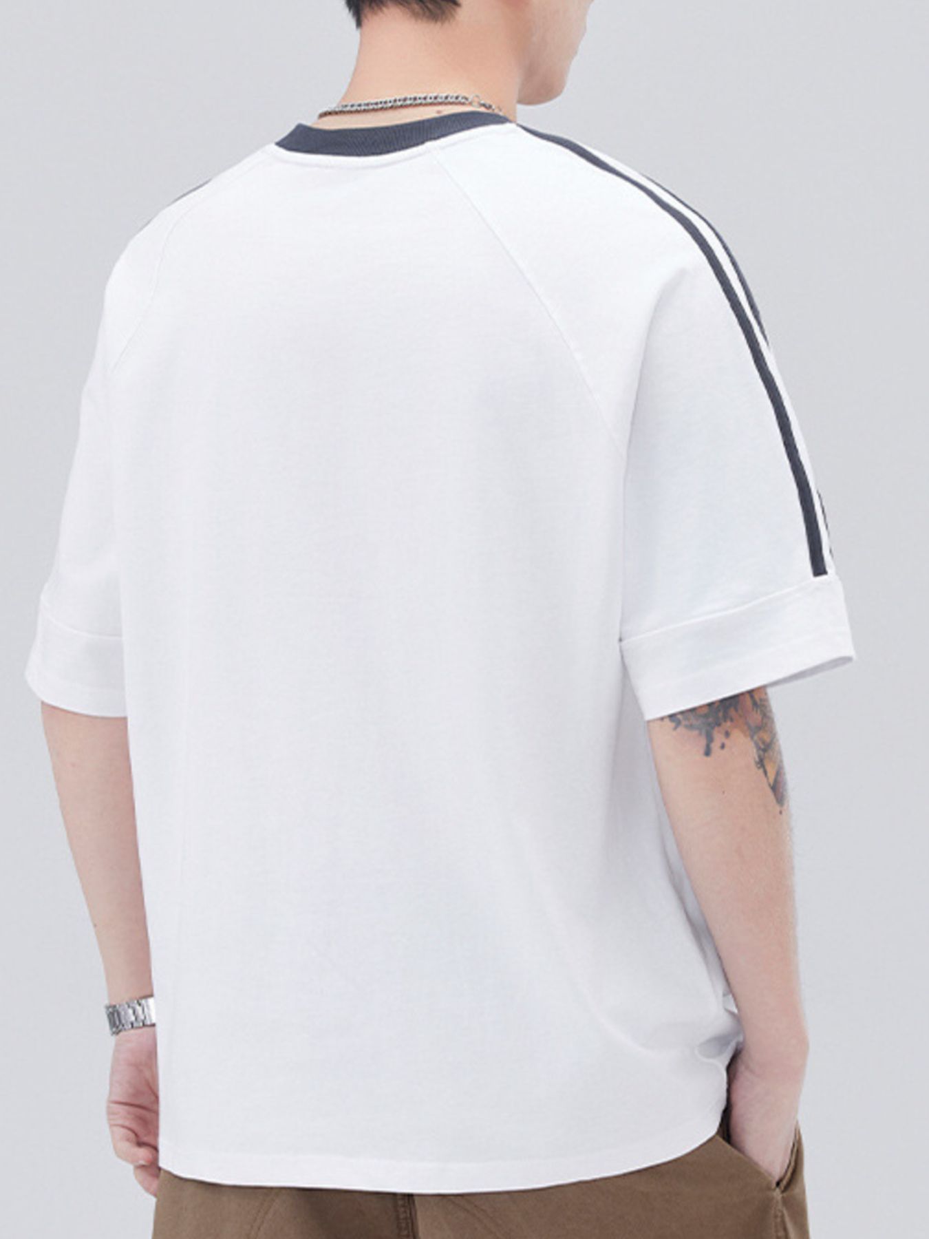 Men's Plus Size Striped Trim Casual T-Shirt - cas7m