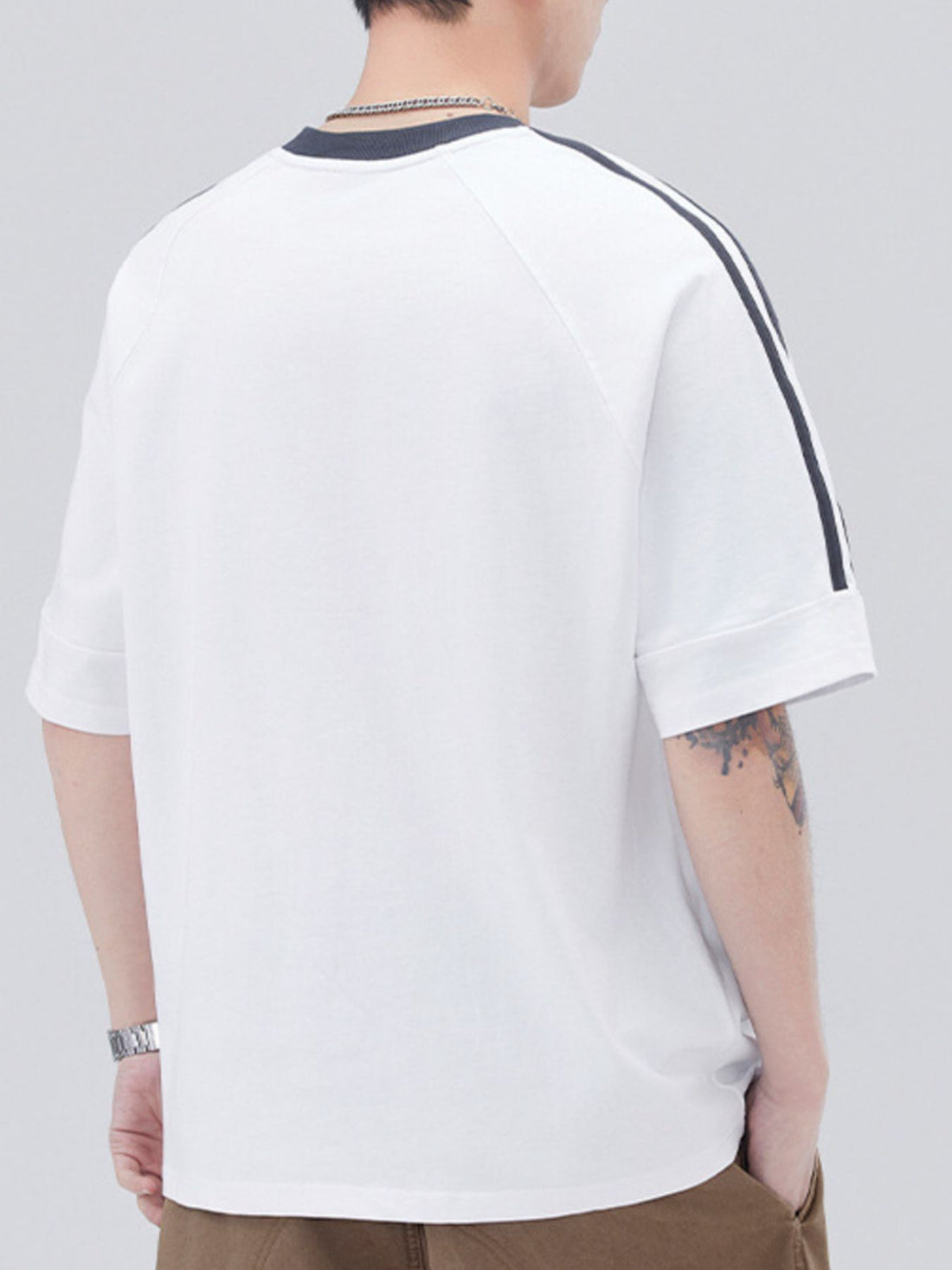 Men's Plus Size Striped Trim Casual T-Shirt - cas7m