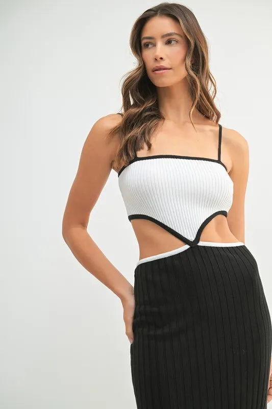 MABLE Ribbed Knit Color Block Cutout Midi Dress - cas7m