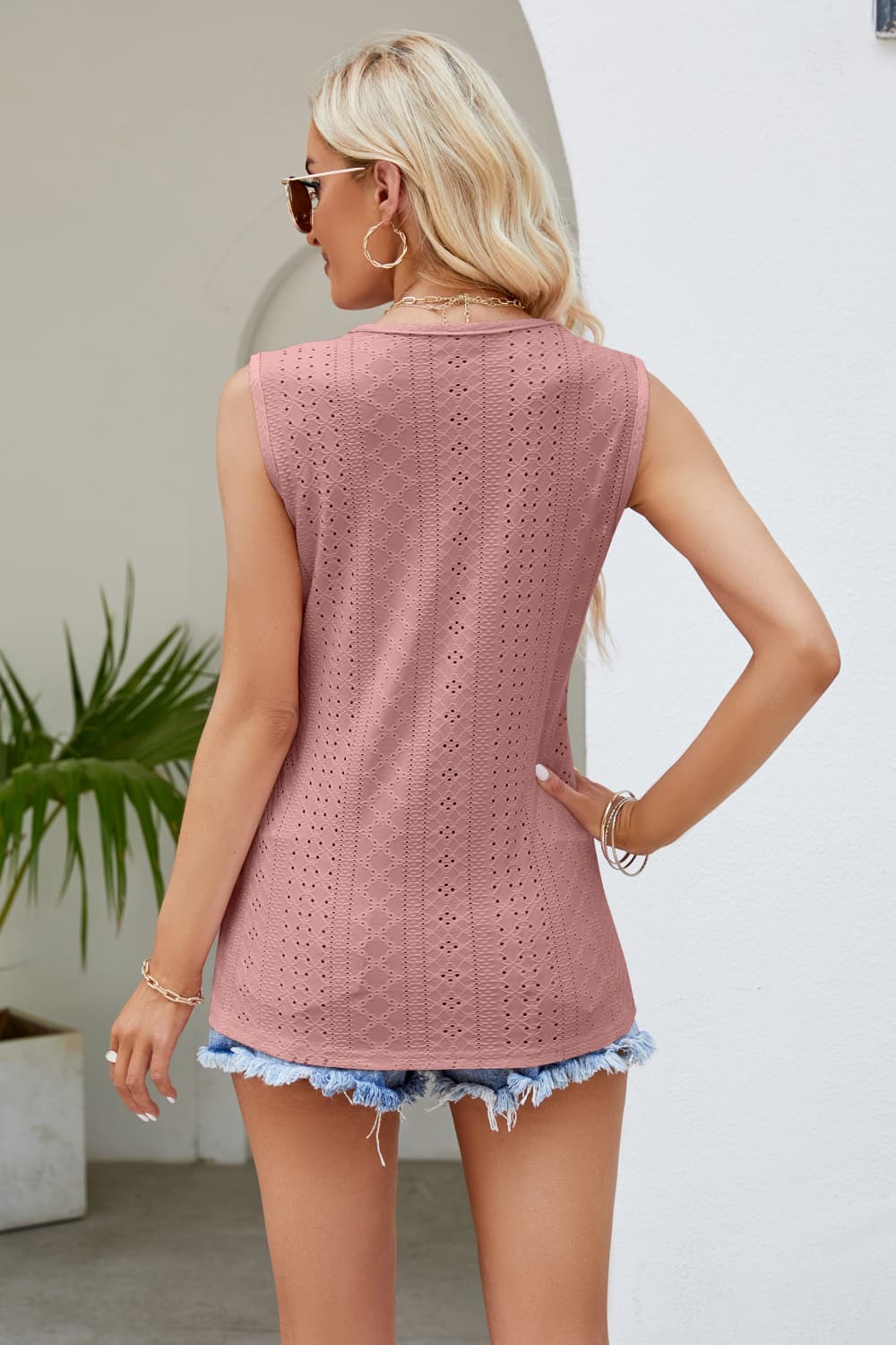 Spliced Lace V-Neck Tank - cas7m