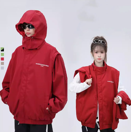 Detachable Sleeve Hooded Jacket Coat - cas7m