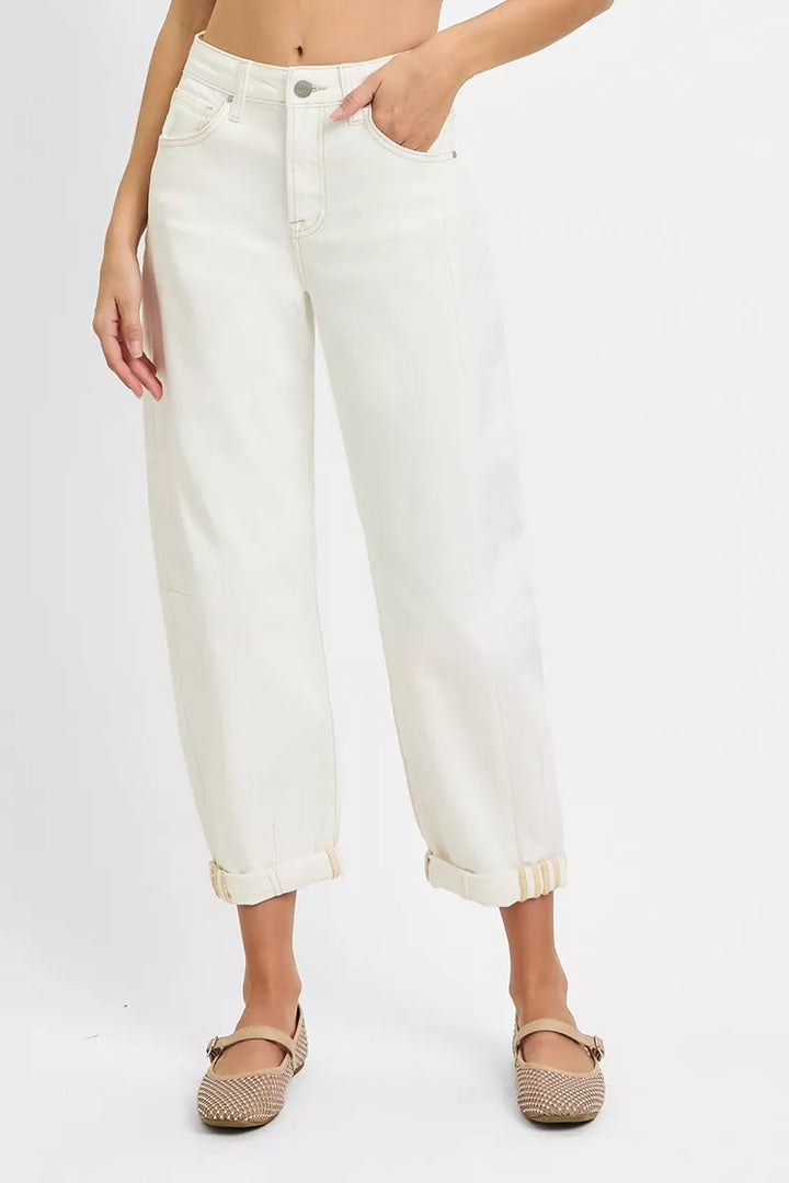 RISEN Full Size High Rise Barrel Cropped Jeans Plus Size - cas7m