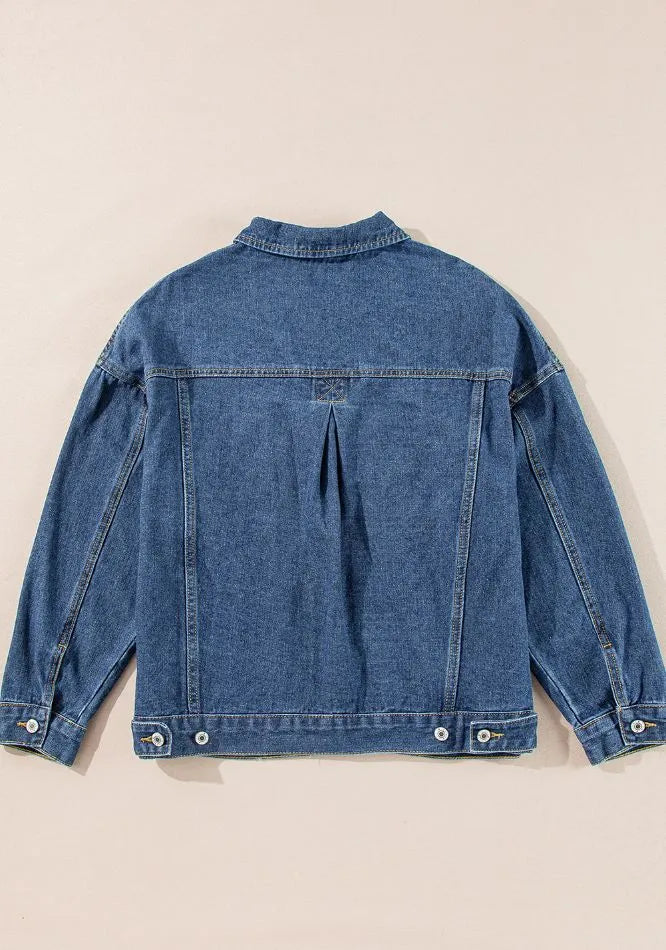 Pocketed Button Up Denim Jacket - cas7m