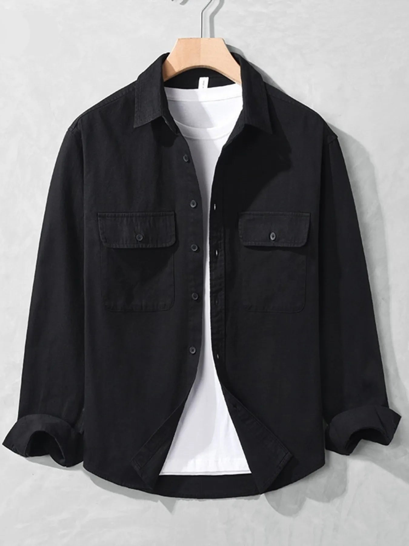 Men's Plus Size Button Up Long Sleeve Shirt - cas7m