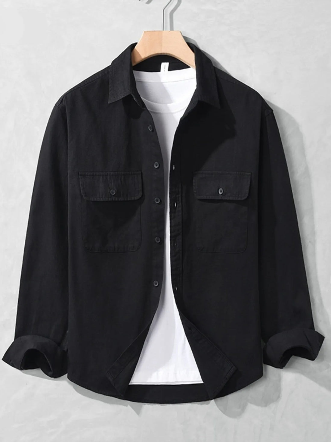 Men's Plus Size Button Up Long Sleeve Shirt - cas7m