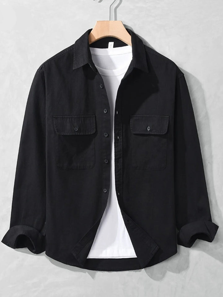Men's Plus Size Button Up Long Sleeve Shirt - cas7m