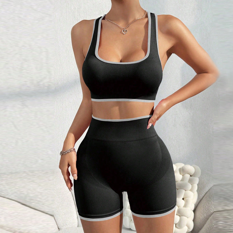 Seamless Sports Yoga Suit Vest Shorts For Women High Waist Shaping - cas7m