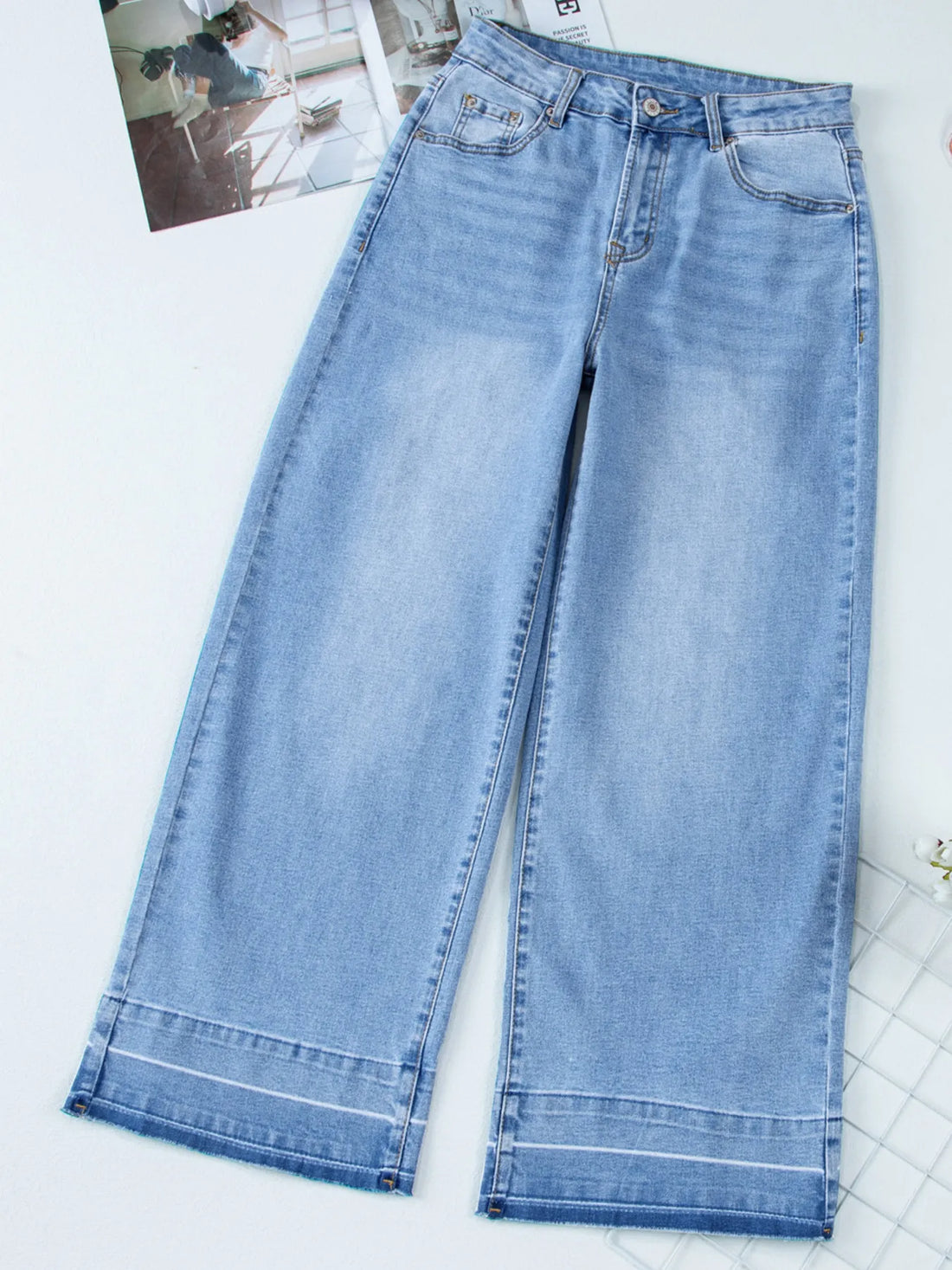 High Waist Wide Leg Washed Jeans - cas7m