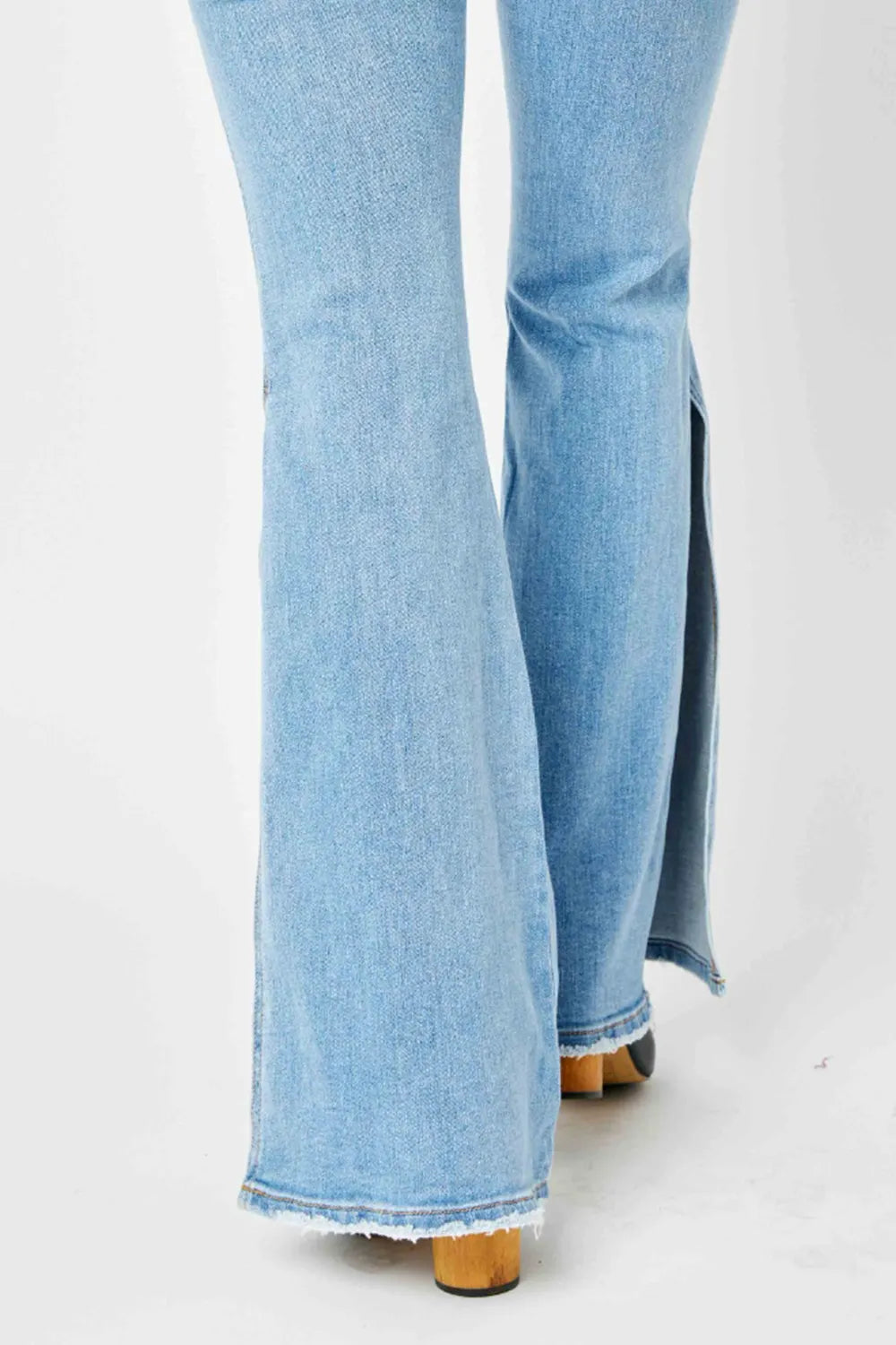 Judy Blue Full Size Mid Rise Raw Hem Slit Flare Jeans - cas7m