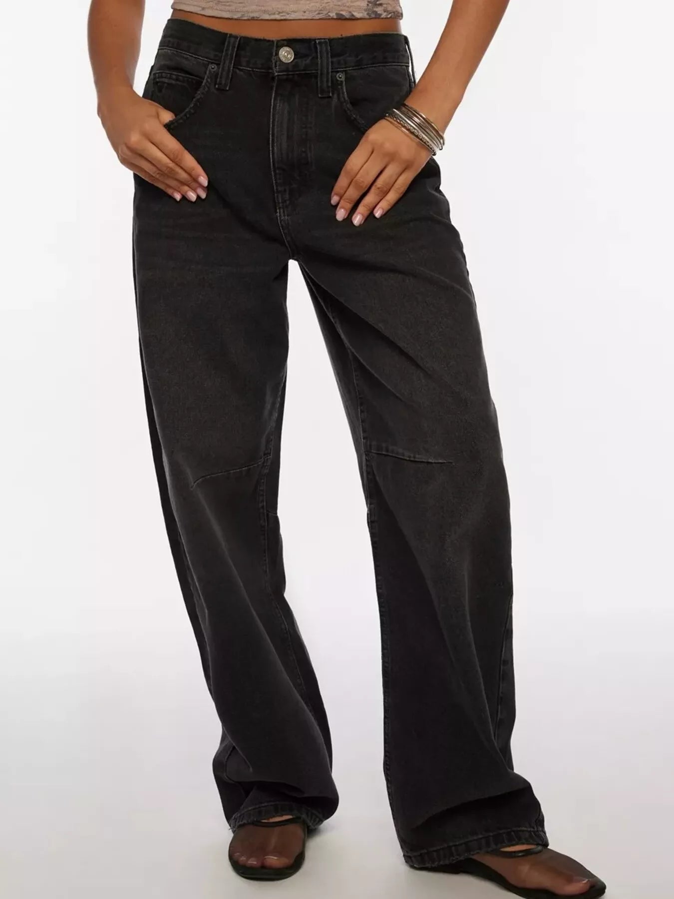 Vintage Wash Wide Leg Jeans - cas7m