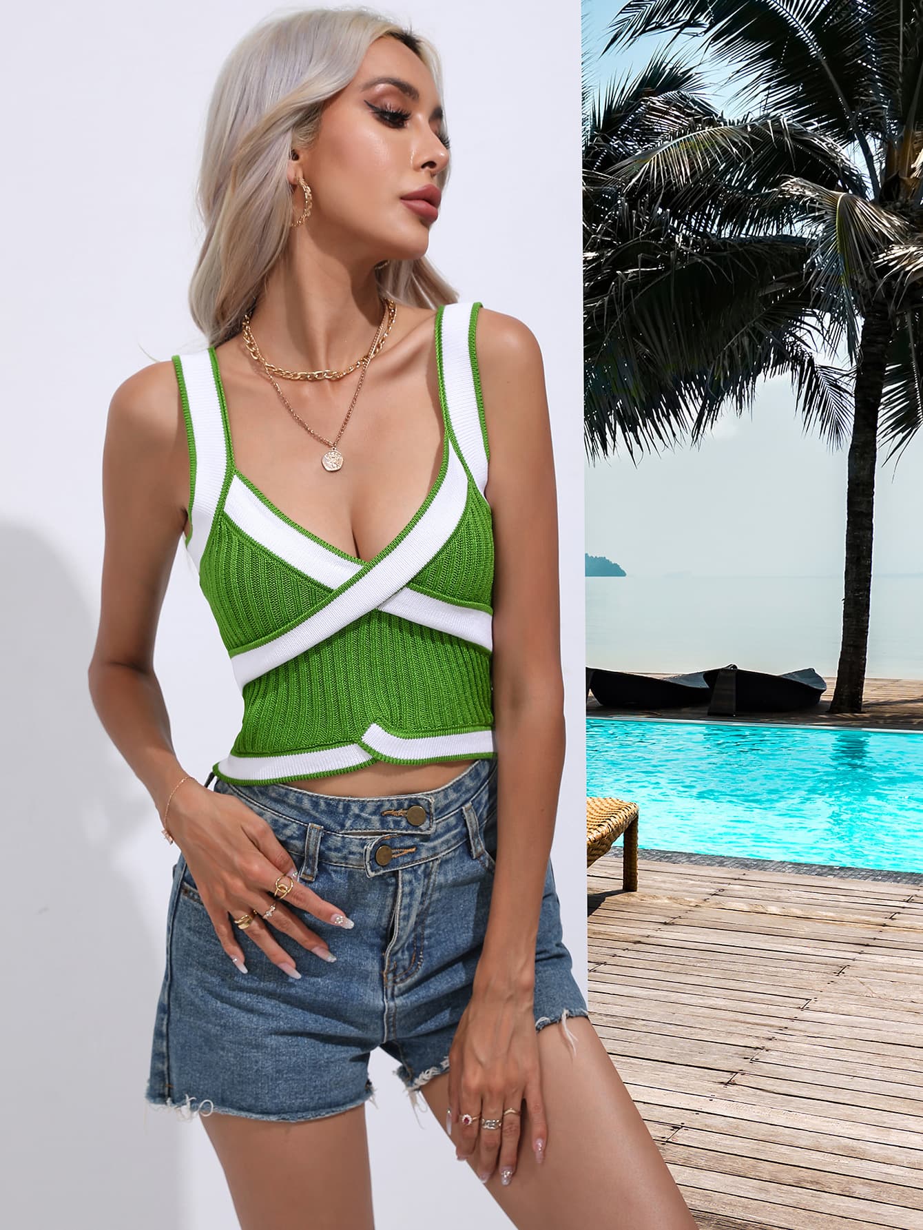 Contrast Crisscross Knit Tank - cas7m