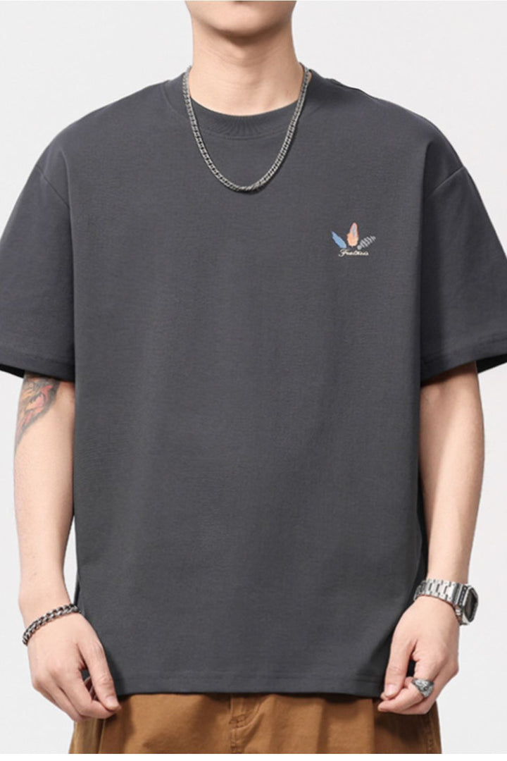 Men's Plus Size Feather Print Casual T-Shirt - cas7m