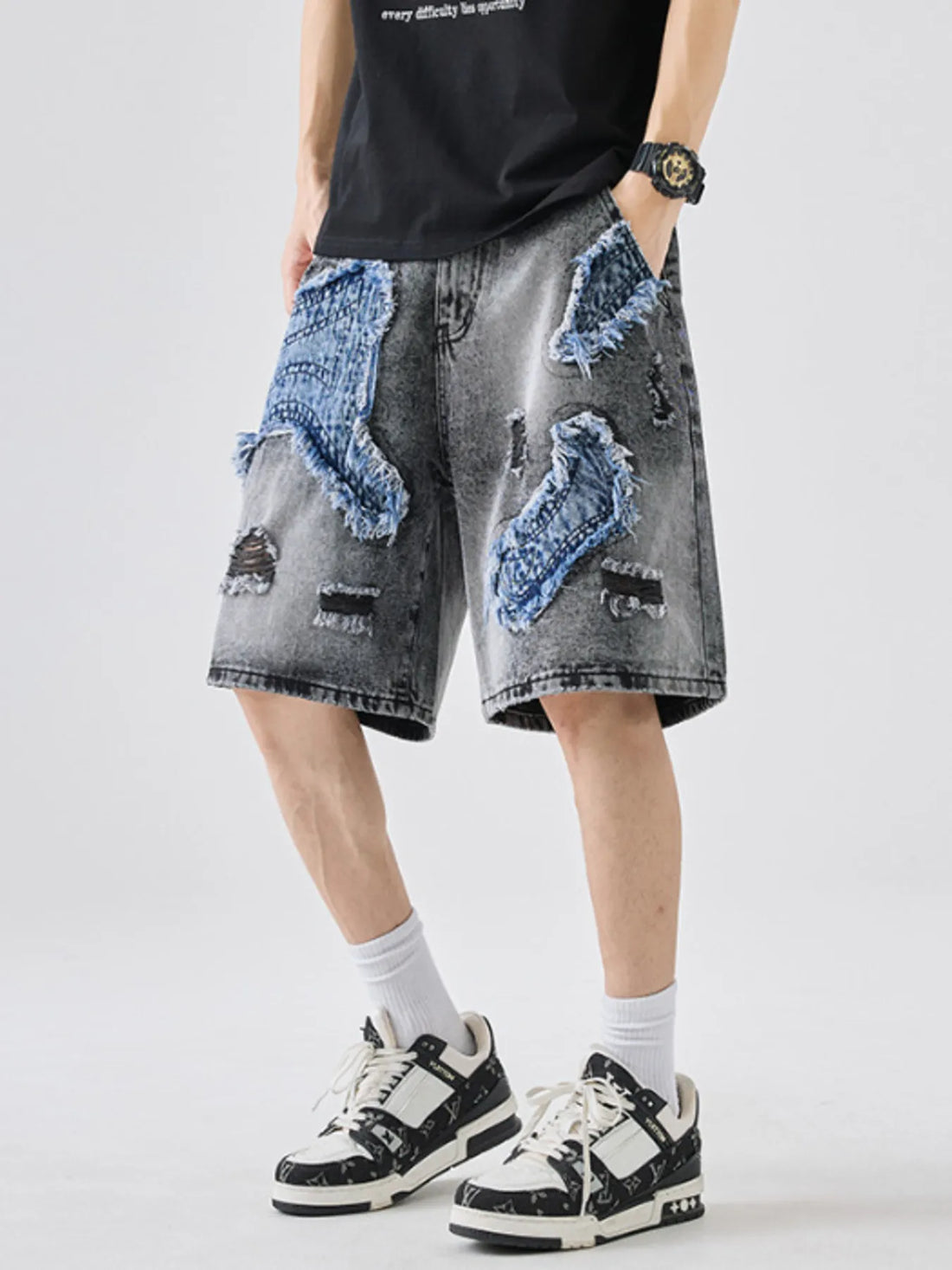 Men's Full Size Distressed Denim Shorts Plus Size - cas7m