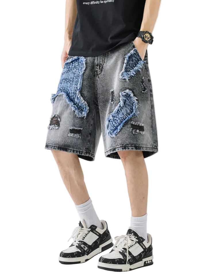 Men's Full Size Distressed Denim Shorts Plus Size - cas7m