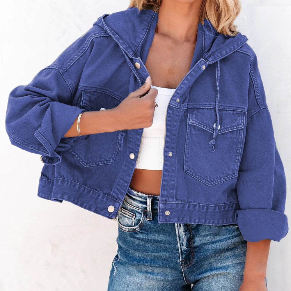 Hooded Dropped Shoulder Denim Jacket - cas7m