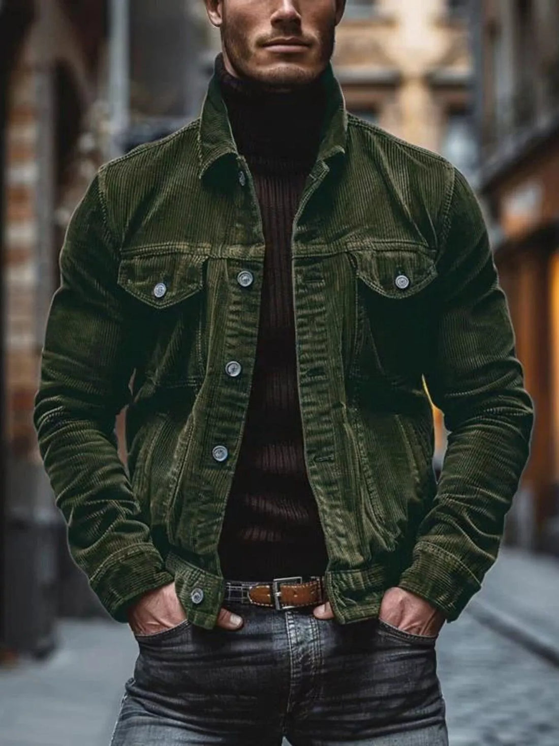Men's Full Size Corduroy Button-Down Jacket Plus Size - cas7m