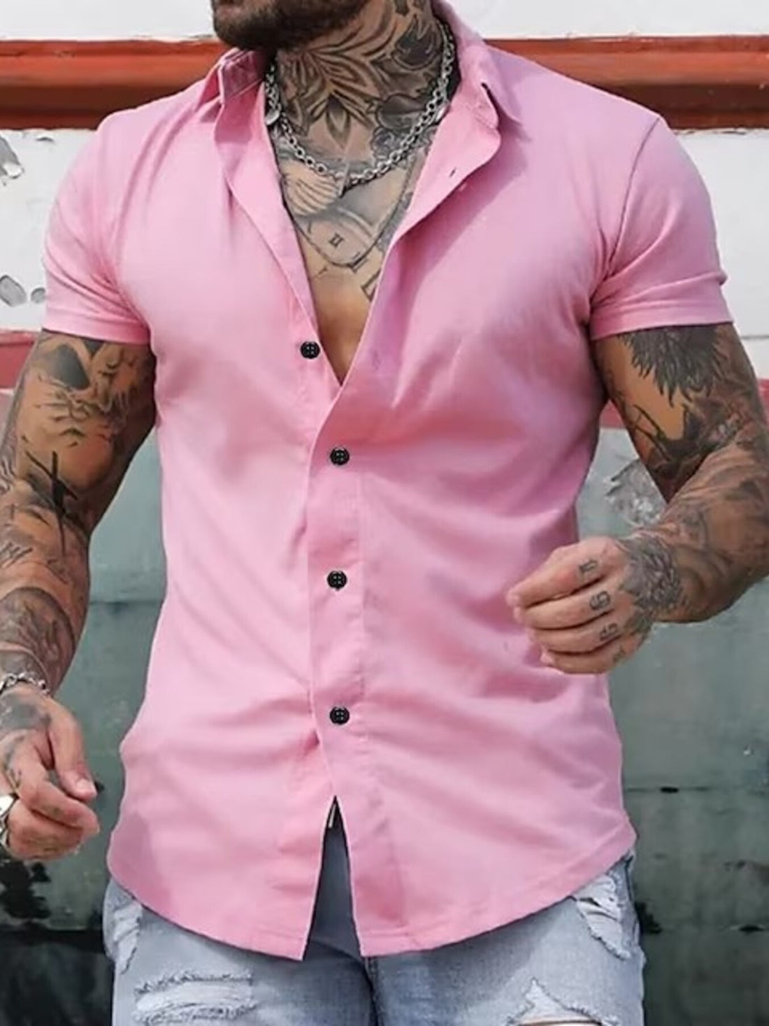 Men's Full Size Slim Fit Short Sleeve Button-Down Shirt Plus Size - cas7m