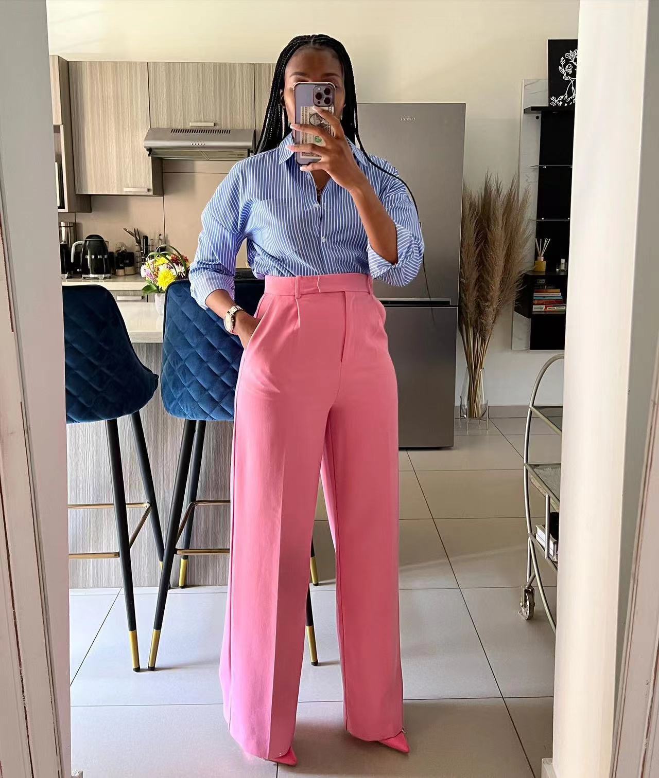 Women's High Waist Straight-leg Wide-leg Pants - cas7m