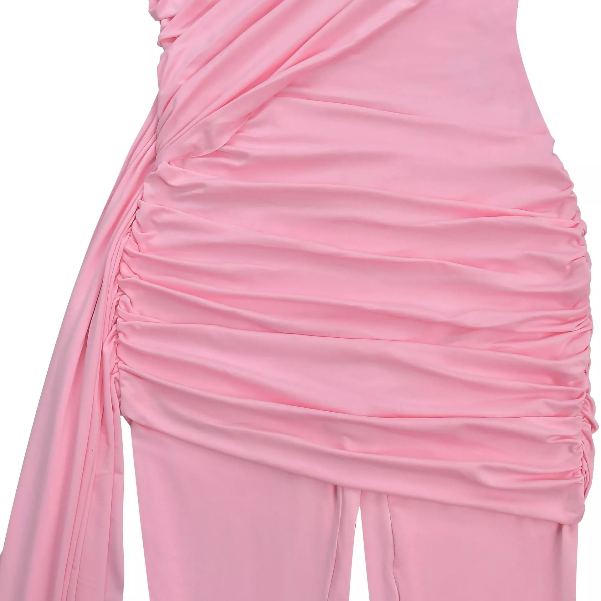 Ruched One-Shoulder Flare Leg Jumpsuit - cas7m