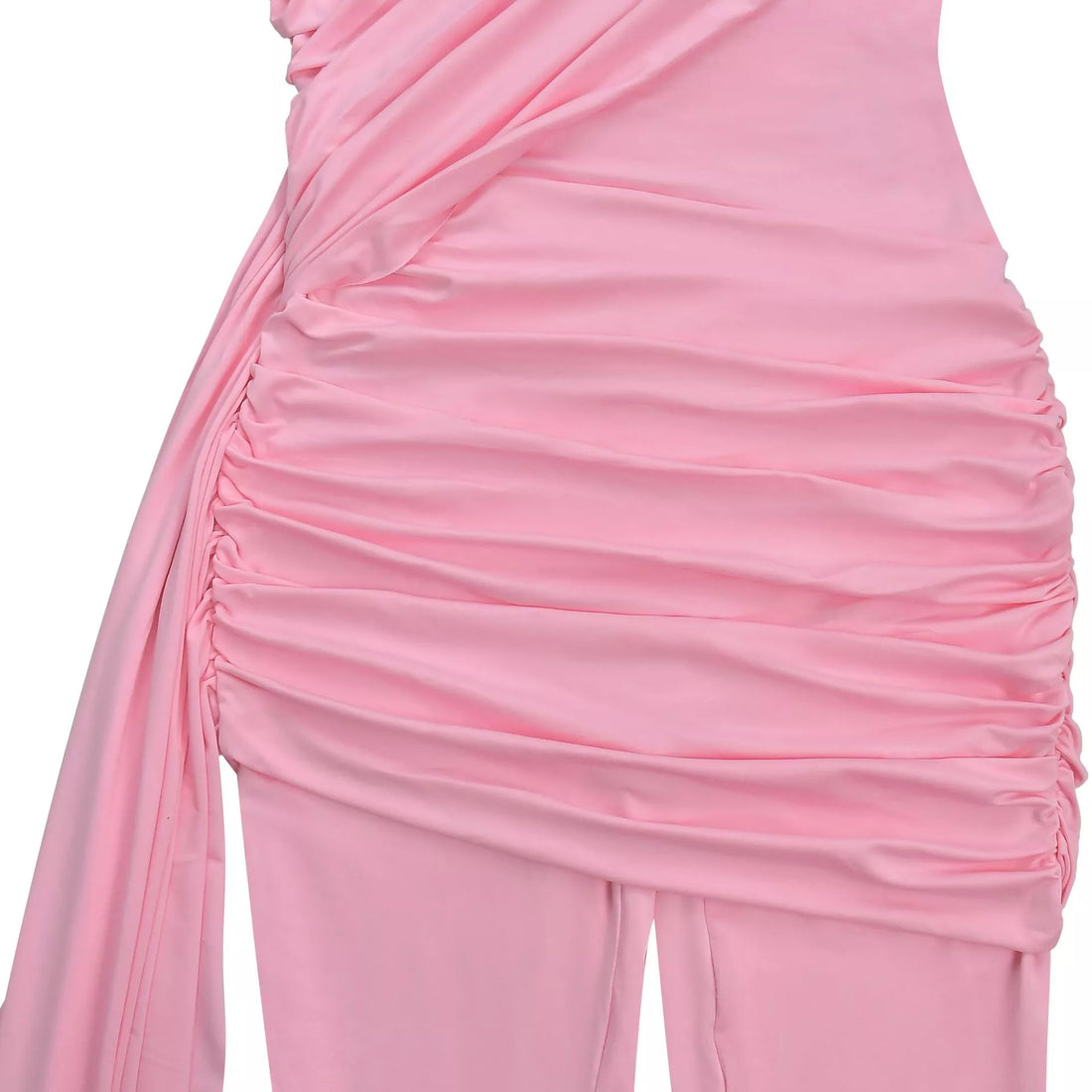 Ruched One-Shoulder Flare Leg Jumpsuit - cas7m