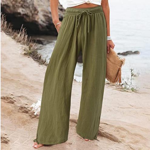 Women's Cotton And Linen Wide-leg Beach Pants Casual Pants - cas7m