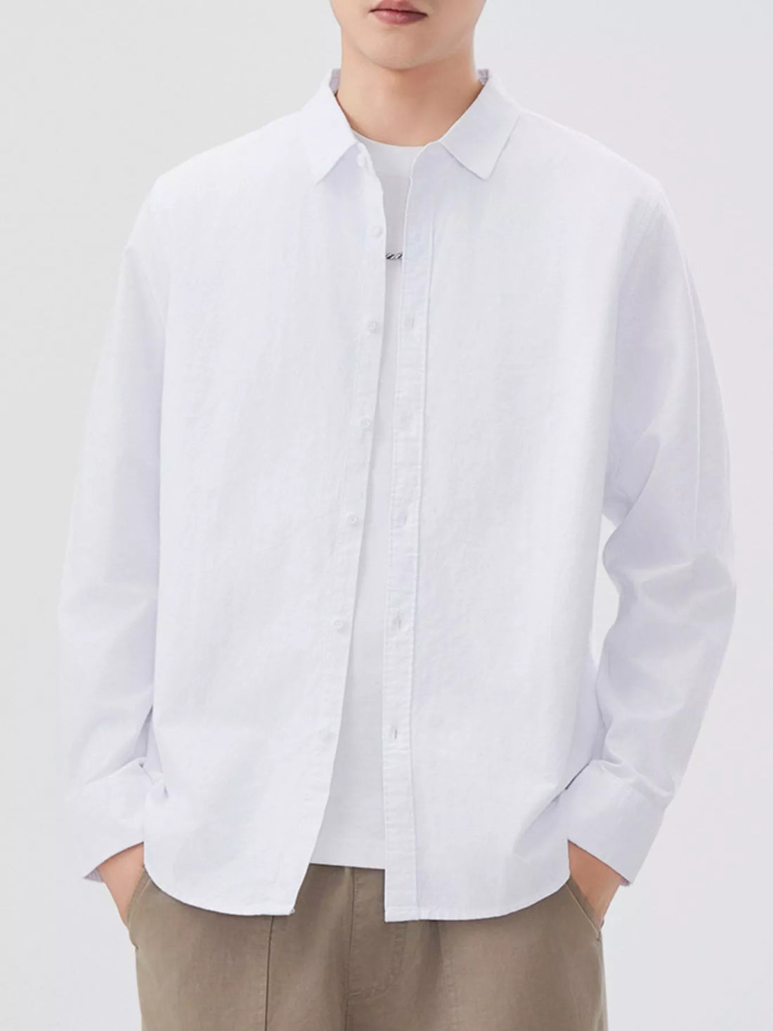 Men's Plus Size Long Sleeve Button-Up Shirt - cas7m