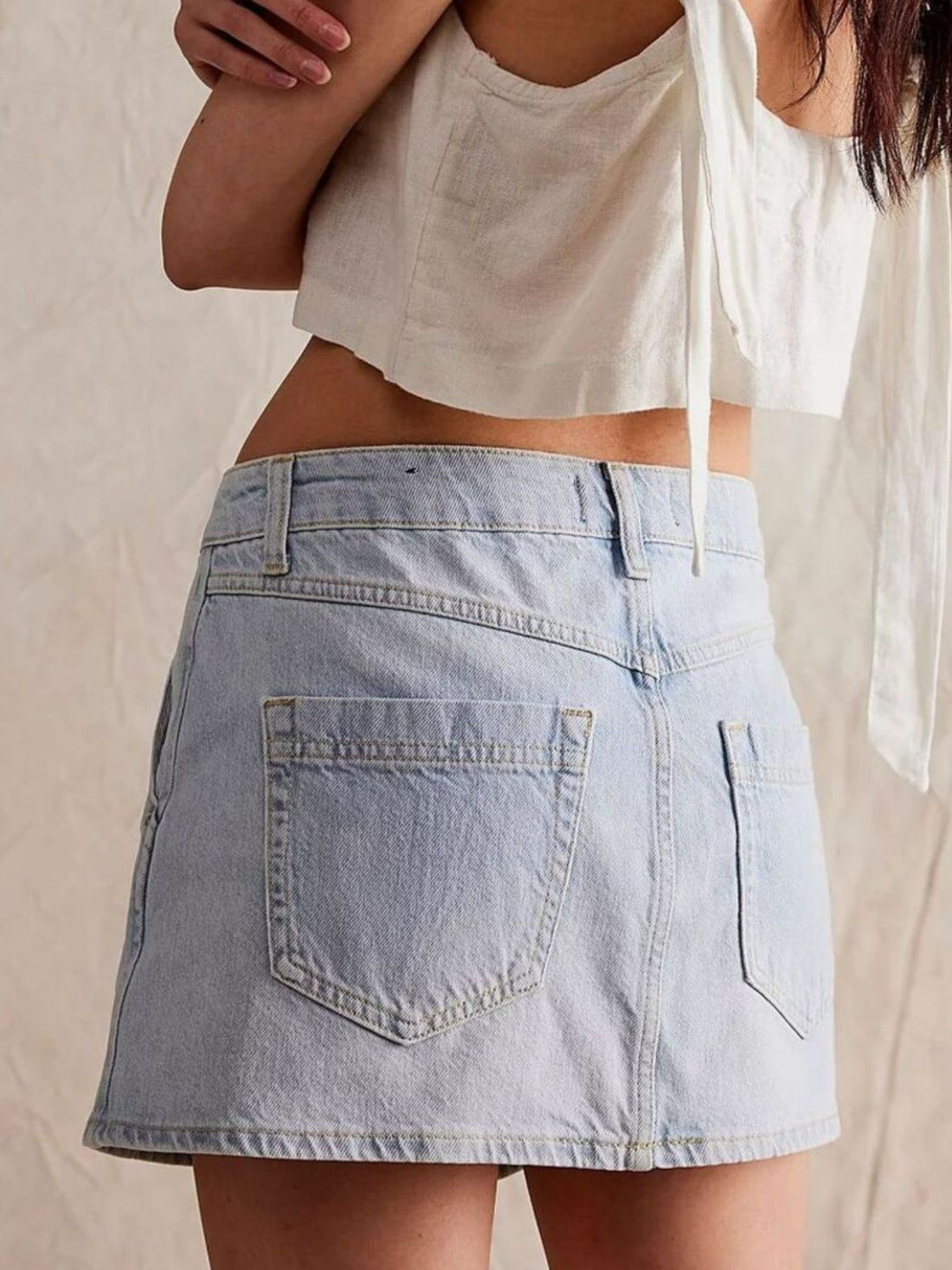 Asymmetrical Button-Front Denim Skort - cas7m