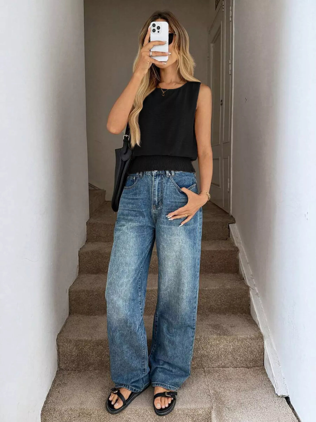 Smocked Round Neck Tank - cas7m