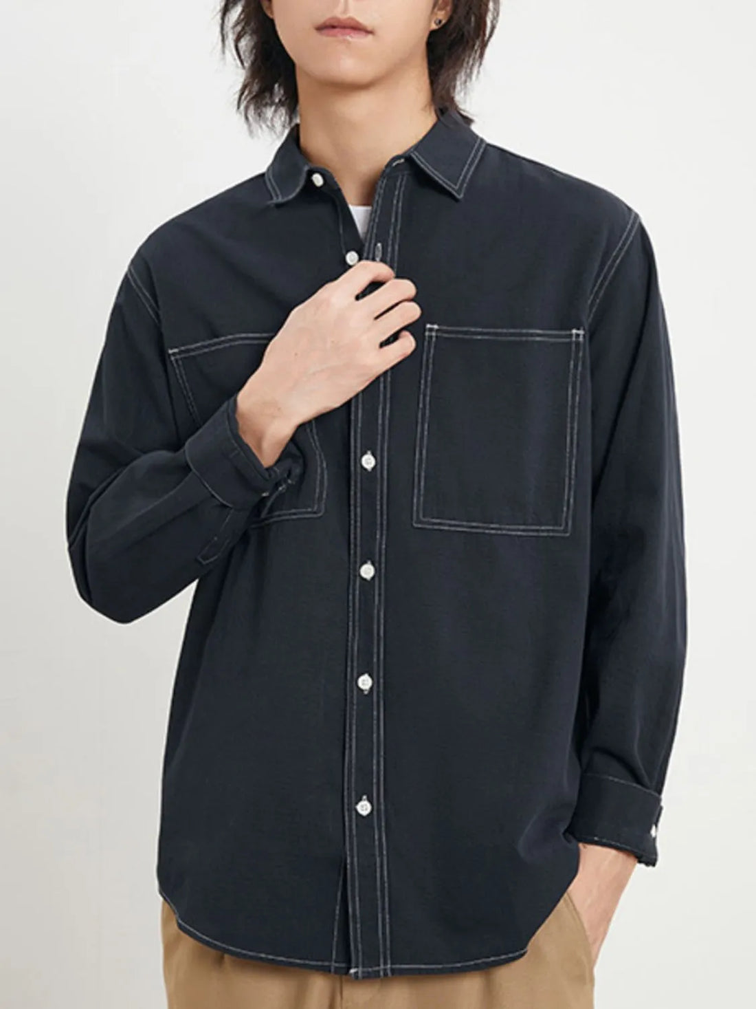 Men's Plus Size Button Up Long Sleeve Shirt - cas7m