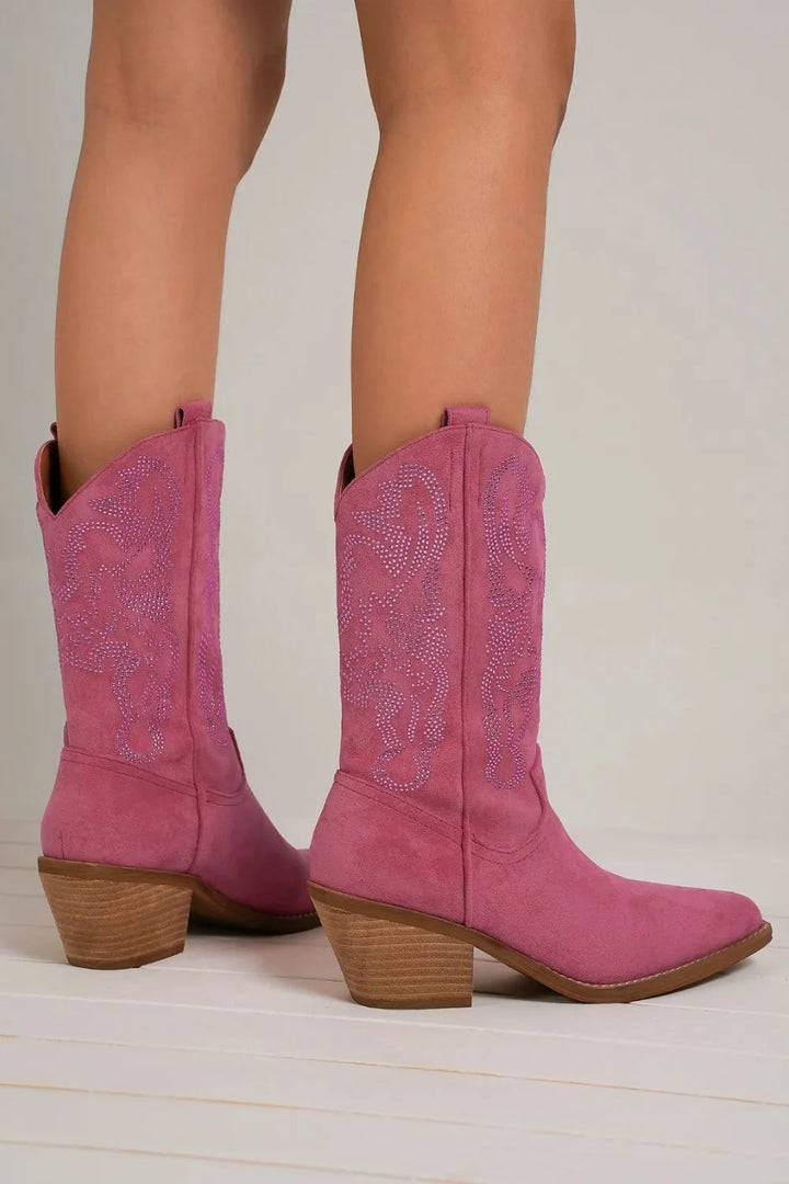 Beast Fashion Rhinestone Detail Point Toe Boots - cas7m