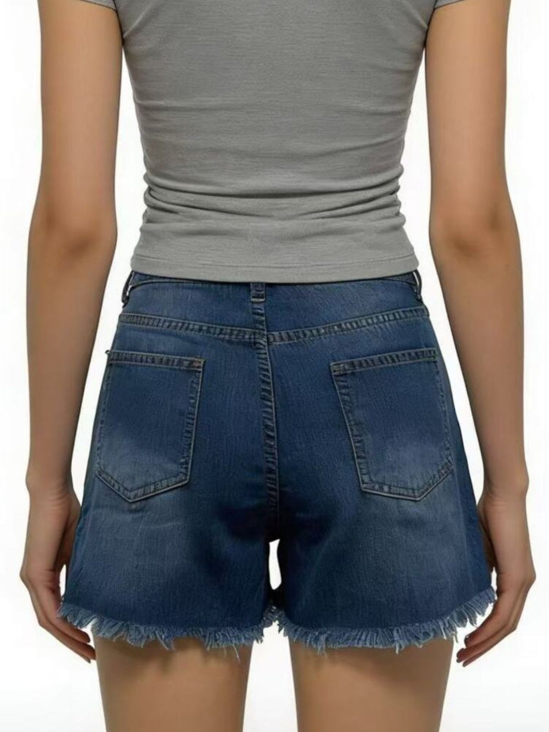 Distressed Frayed Hem Denim Shorts - cas7m