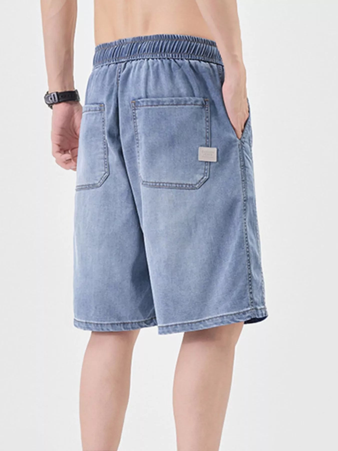 Men's Plus Size Casual Loose Fit Denim Shorts with Drawstring - cas7m