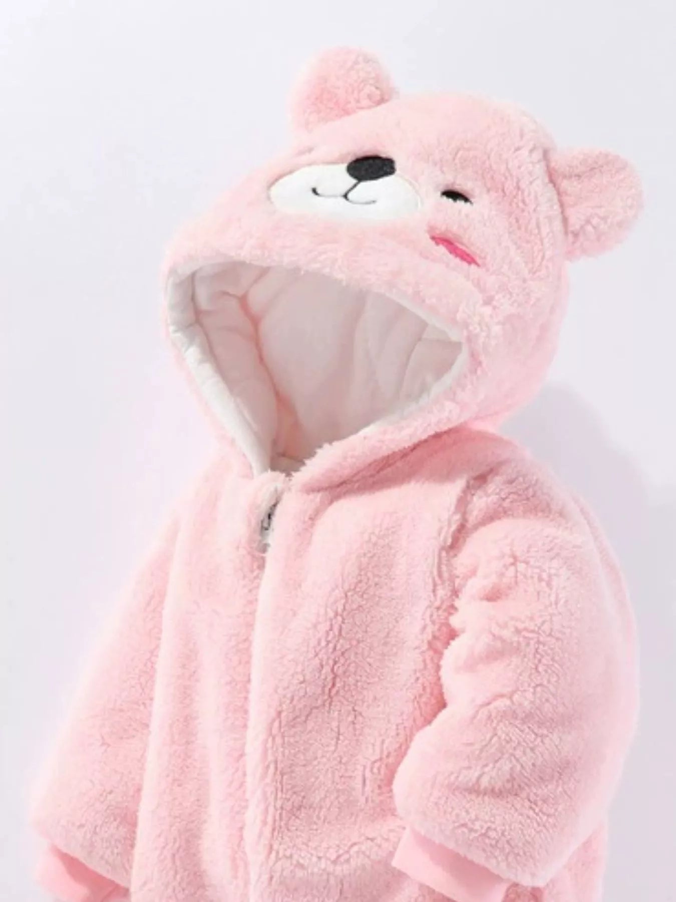 Children's Cozy Bear Hooded Fleece One-Piece - cas7m